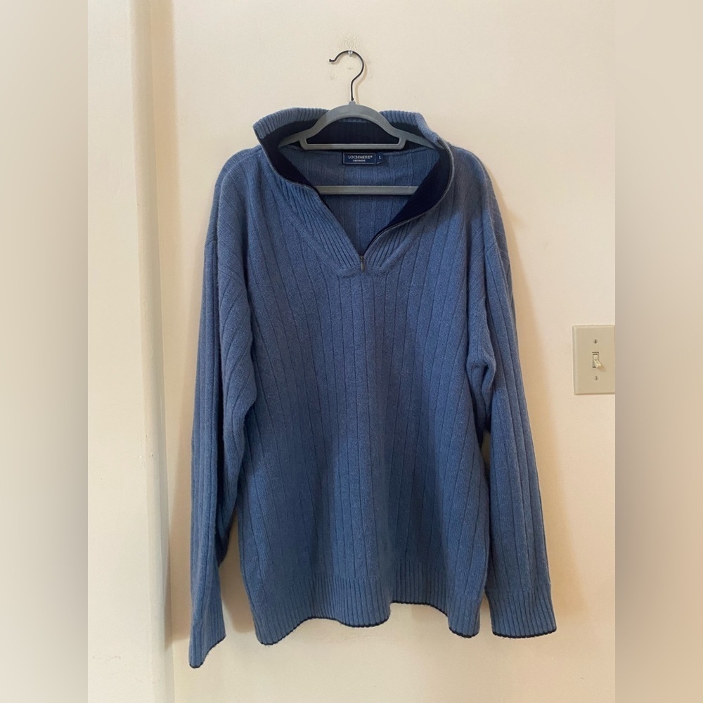 LOCHMERE 100% Cashmere Blue Quarter Zip Sweater - Men's Large